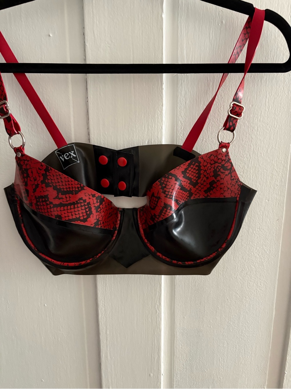 Vex Red & Black Snake-Print Latex Underwire Bra medium